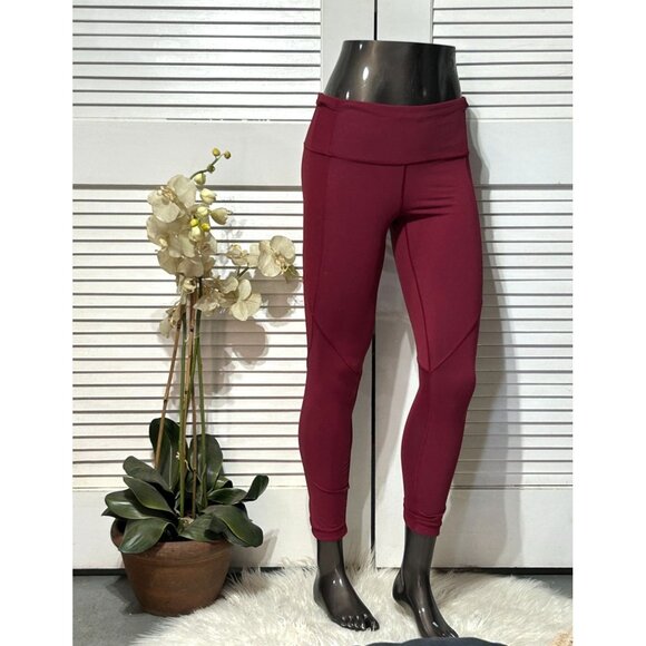 Lululemon Athletica Women's Burgundy Mid-Rise Mesh Panel Leggings Size 10 3086 - Picture 2 of 10